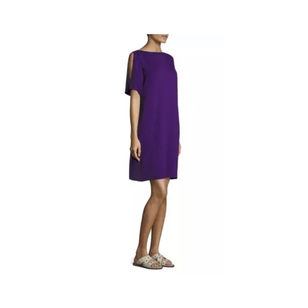 Eileen Fisher Ultraviolet Purple Bateau Neck Cold Shoulder Kimono Dress Large